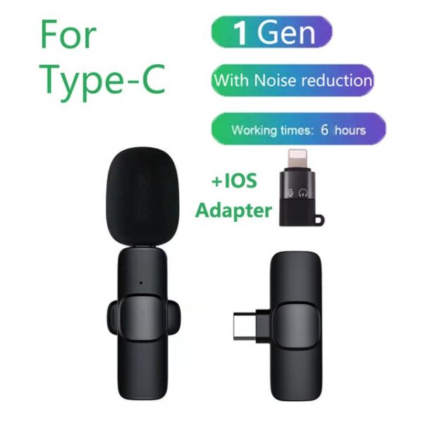 Wireless Lavalier Microphone for Type C with iPhone Adapter